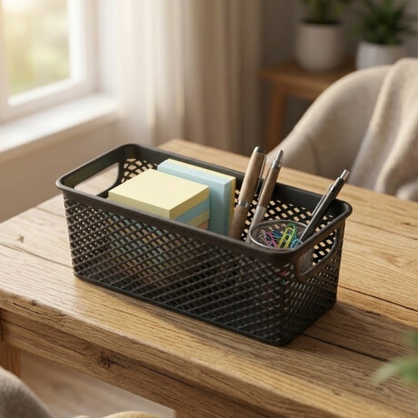 Cesto organizador calado línea rectangular P NEGRO