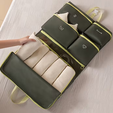 Organizador de equipaje plegable con divisiones, asas y broche – Bolsa de viaje Lila