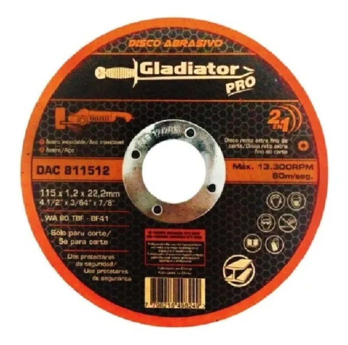 Disco Gladiator Pro Corte Acero/A.Inox 4 1/2" 115x1.2x22.2 Dac511512 