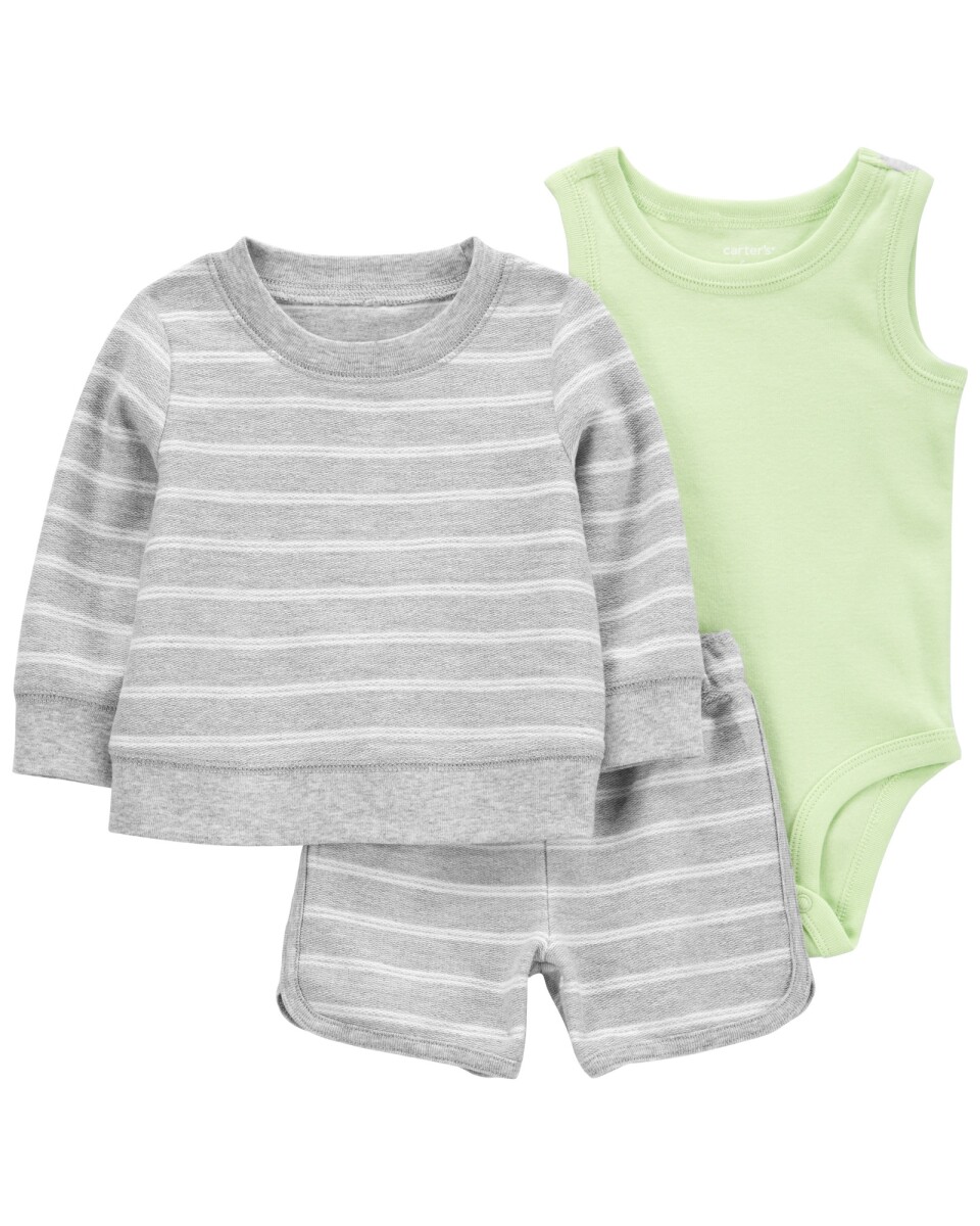 Set Carters 3P Short Buzo y Body Algodón - GRIS-VERDE 