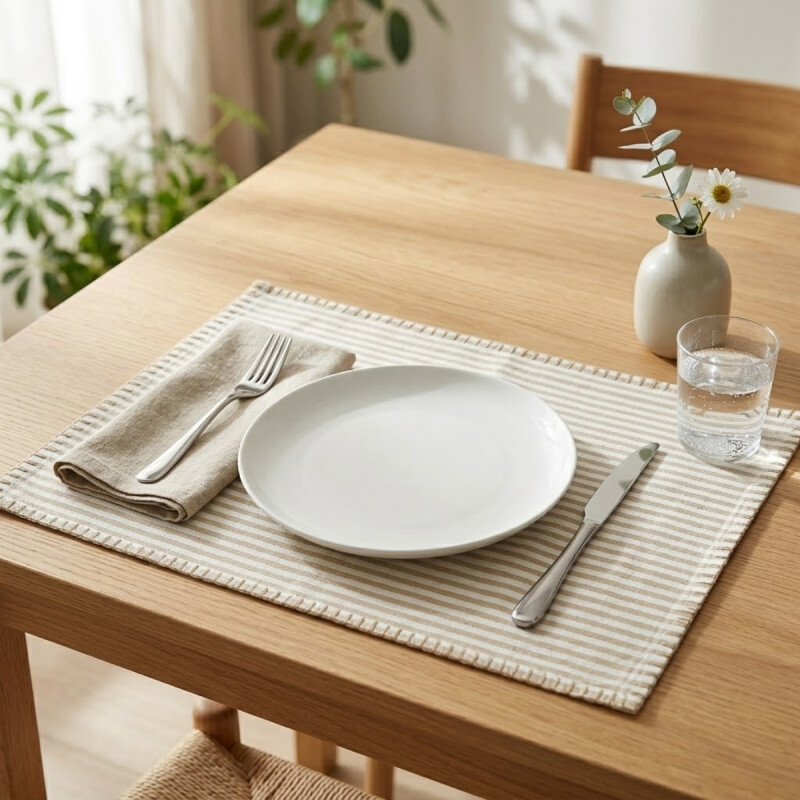 Individual algodón 35x45cm RAYAS FINAS BEIGE