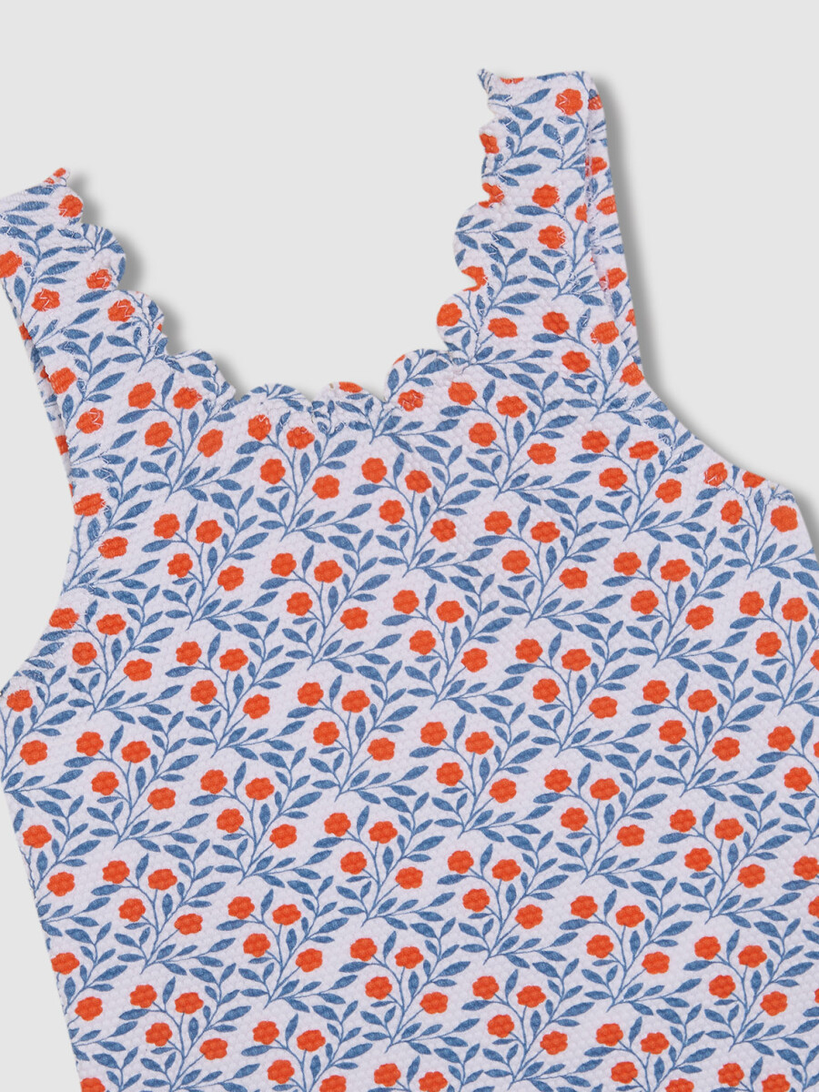 Bañador Estampado Ramas Floral Blanco