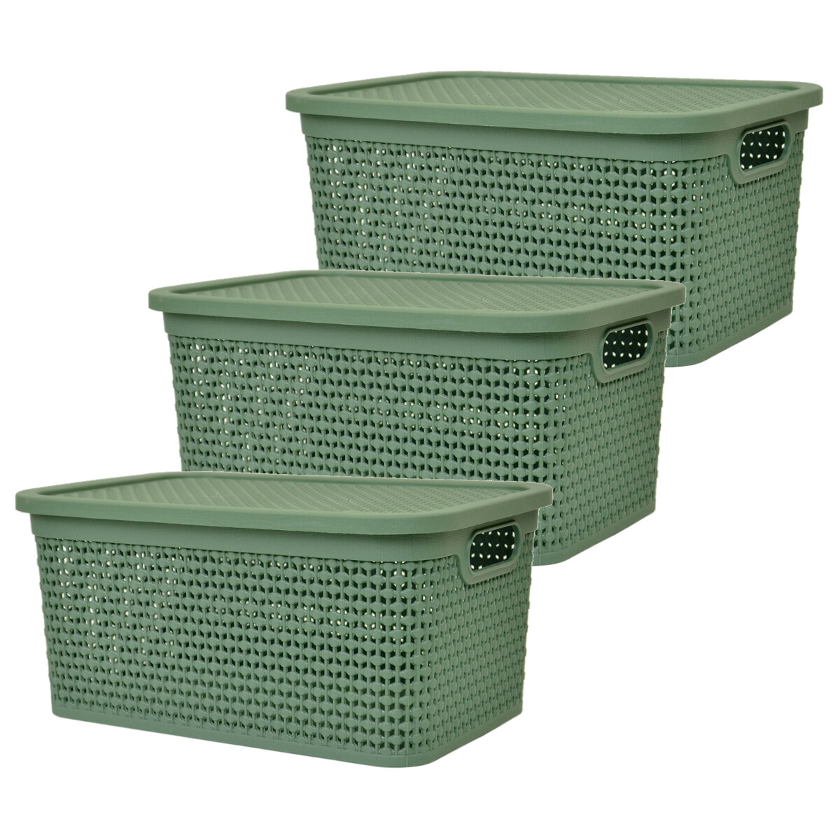 Set x3 Caja simil ratán 4 lts 26,7x18x12cm - VERDE 