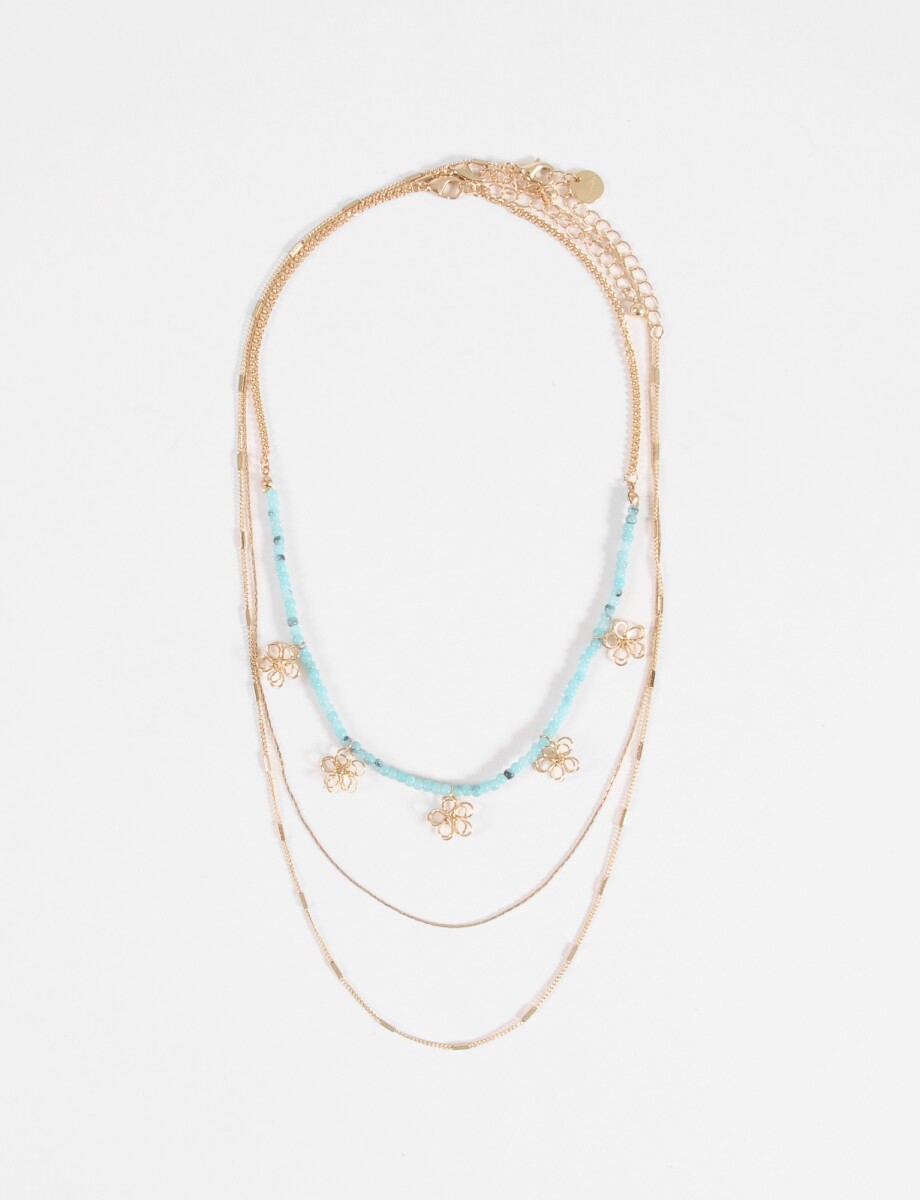 Collar triple dije flor - dorado 
