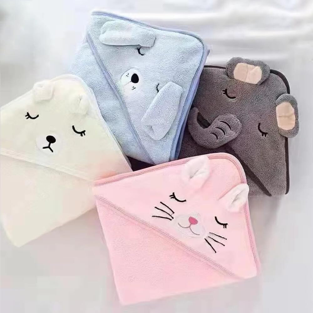 Toalla De Bebe Con Capucha Animales 80x80cm Gris