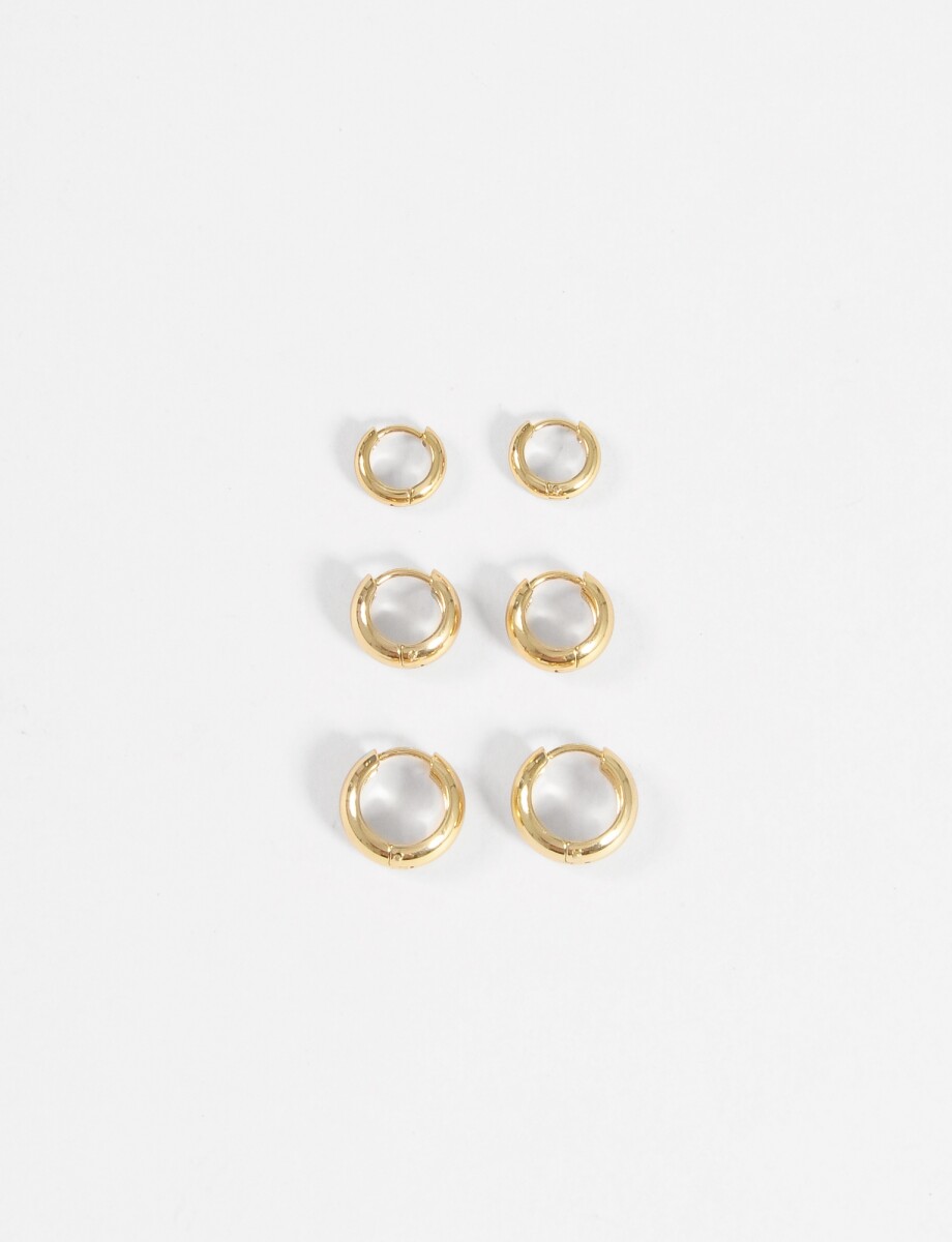 Set de tres aros gruesos acero - dorado 