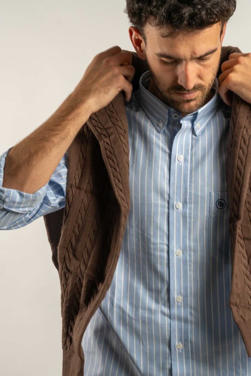 Camisa Oxford Rayada Butcher Celeste
