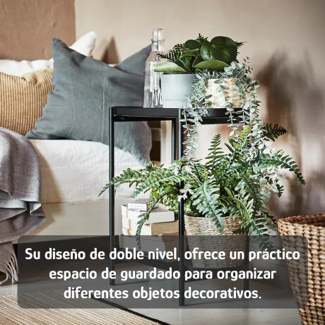 Mesa Auxiliar Consola Metal 2 Niveles Ovalada 54x25x56 cm Negro