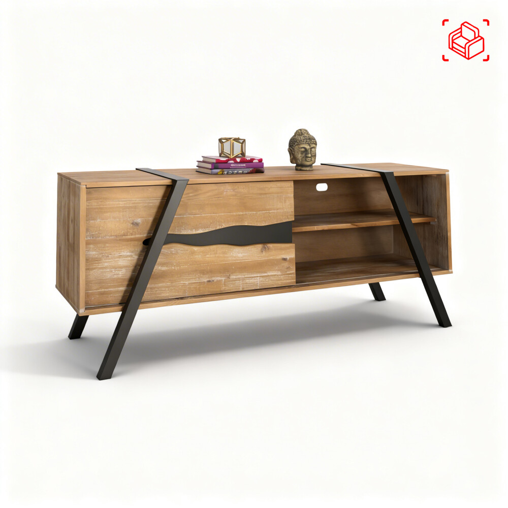 RACK DE LIVING PARA TV MADERA-Y-METAL NATURAL-BEIGE MADISON NATURAL