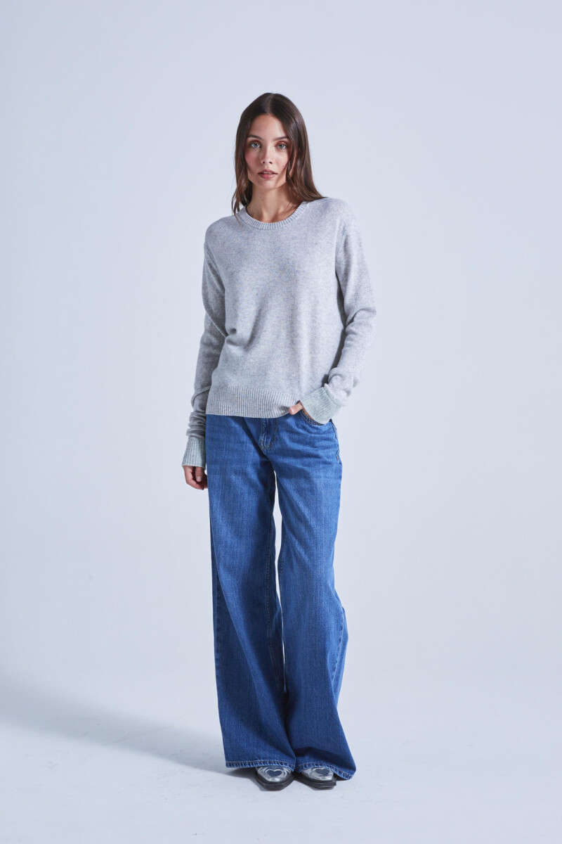 PULL COL ROND CONTRASTE Gris