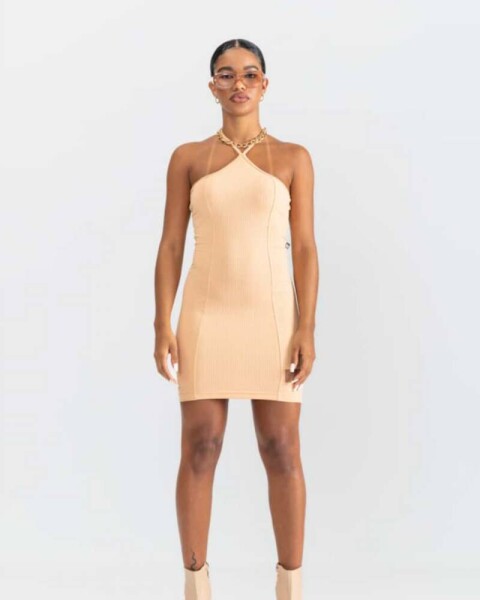 Vestido sin mangas color nude U