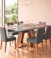 Juego De Comedor 6 Sillas + Mesa Vidrio Celeste Gris