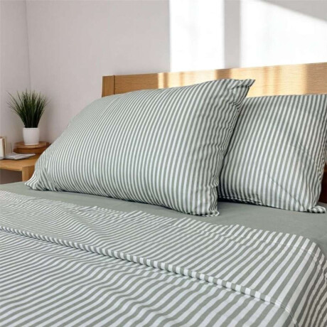 Juego De Sabanas Algodon 180H King 180X200+35Cm Rayas Cannon Beige