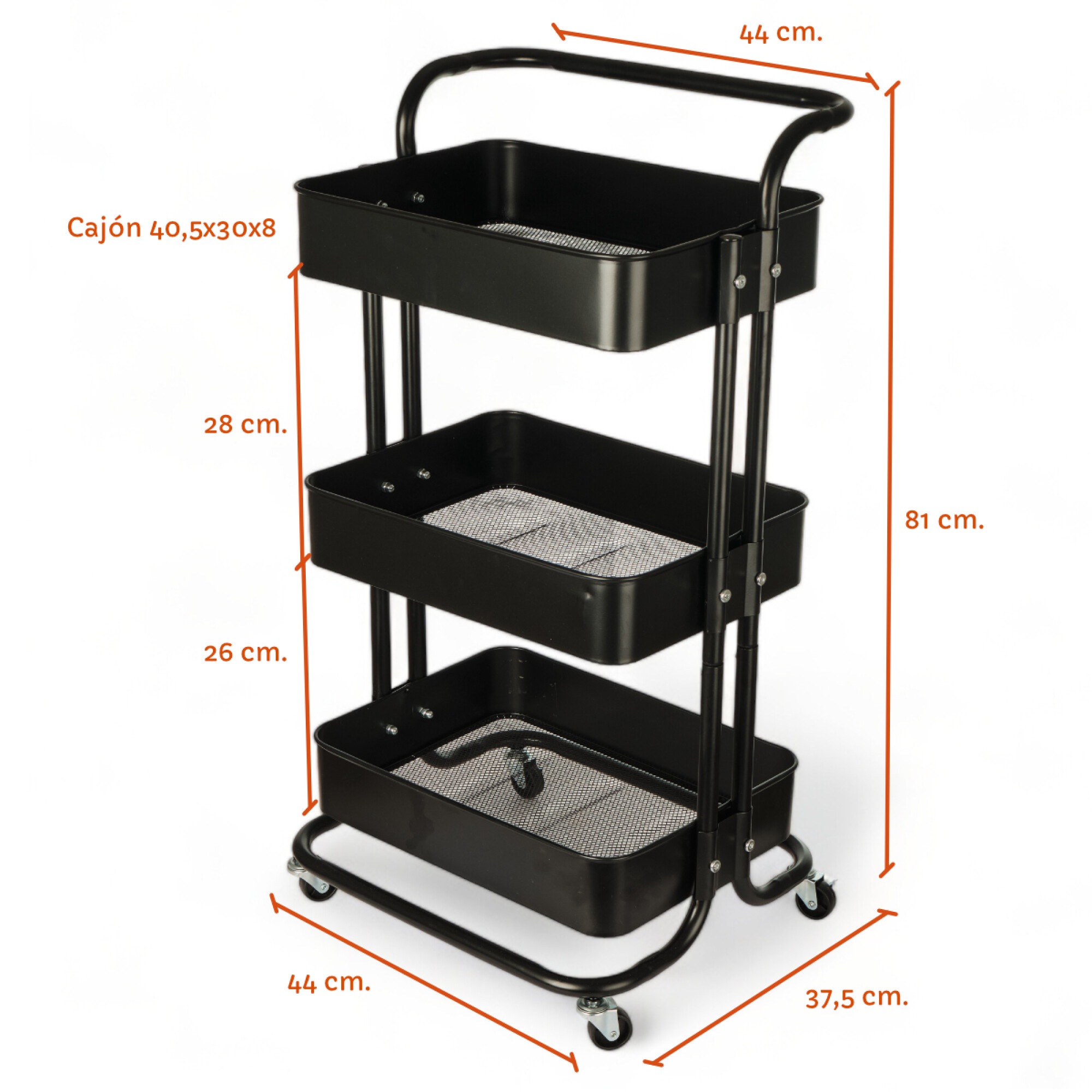 Carrito Rack Carrito Rack Multiusos Organizador 3 Estantes 100% Metal — Casa practica