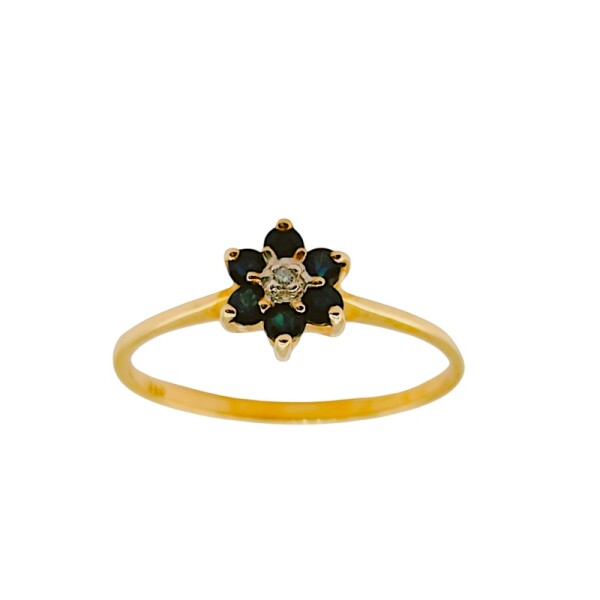 Anillo Flor-Oro Bajo-Piedra Zafiro y Zirconia-AN8125 conpiedra