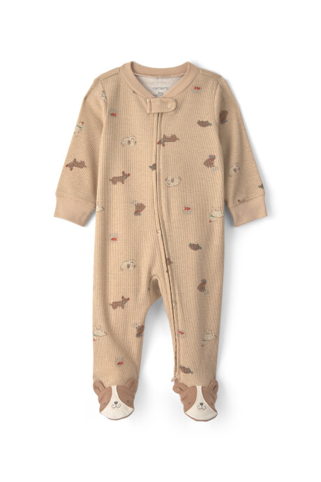 Pijama una pieza de algodón, con pie, marrón, diseño perros Sin color
