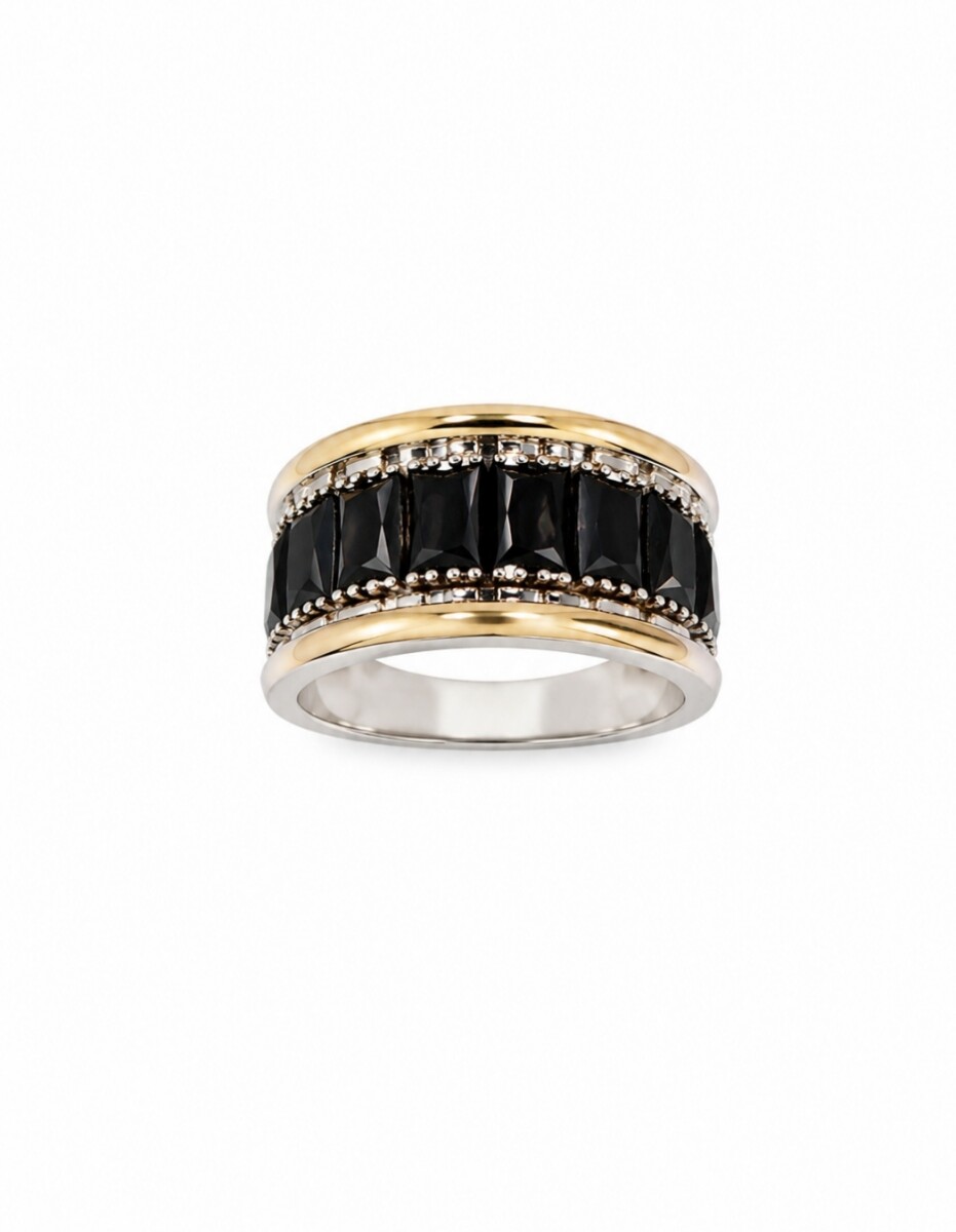 Anillo plata y oro con zirconias negras 
