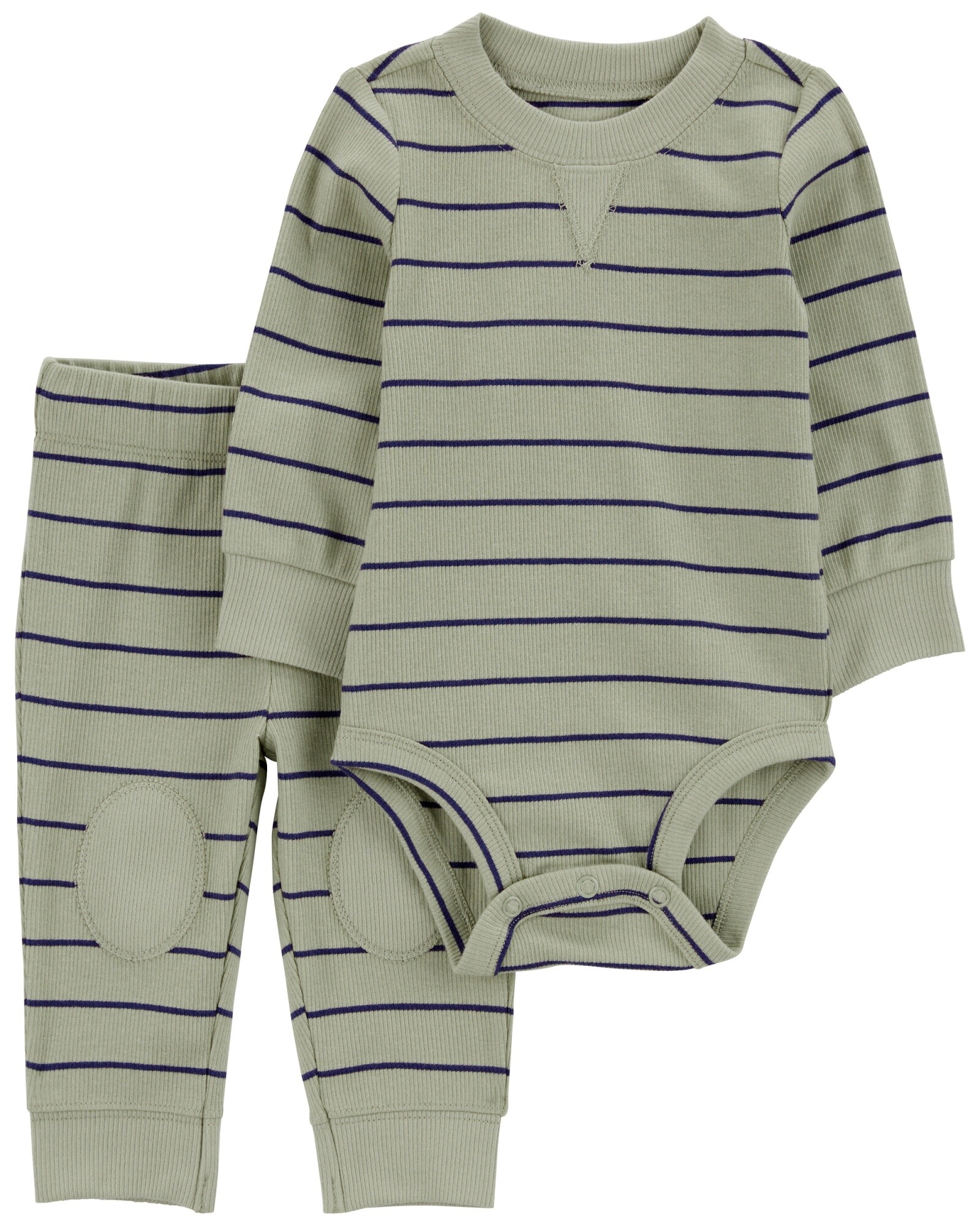 Set dos piezas de algodón, pantalón con rodilleras y body, diseño a rayas Sin color