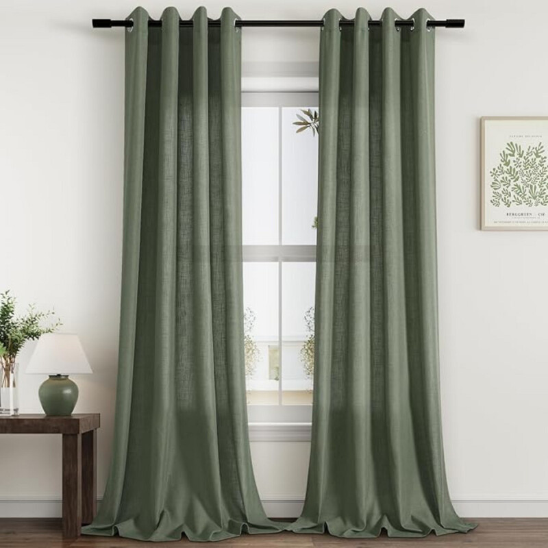 Cortina 2 Paños 140 X 220 Cm Textura Lino Blackout Verde