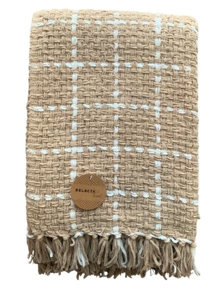 MANTA TEJIDA POLIESTER 125X150CM CUADROS BEIGE MANTA TEJIDA POLIESTER 125X150CM CUADROS BEIGE