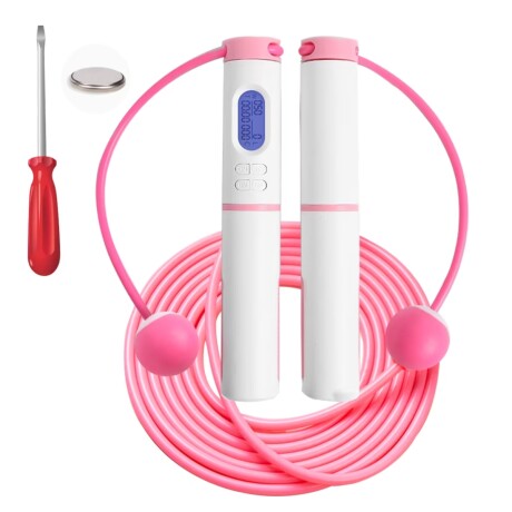 Cuerda de saltar electrónica multifuncional con contador electrónico Rosa