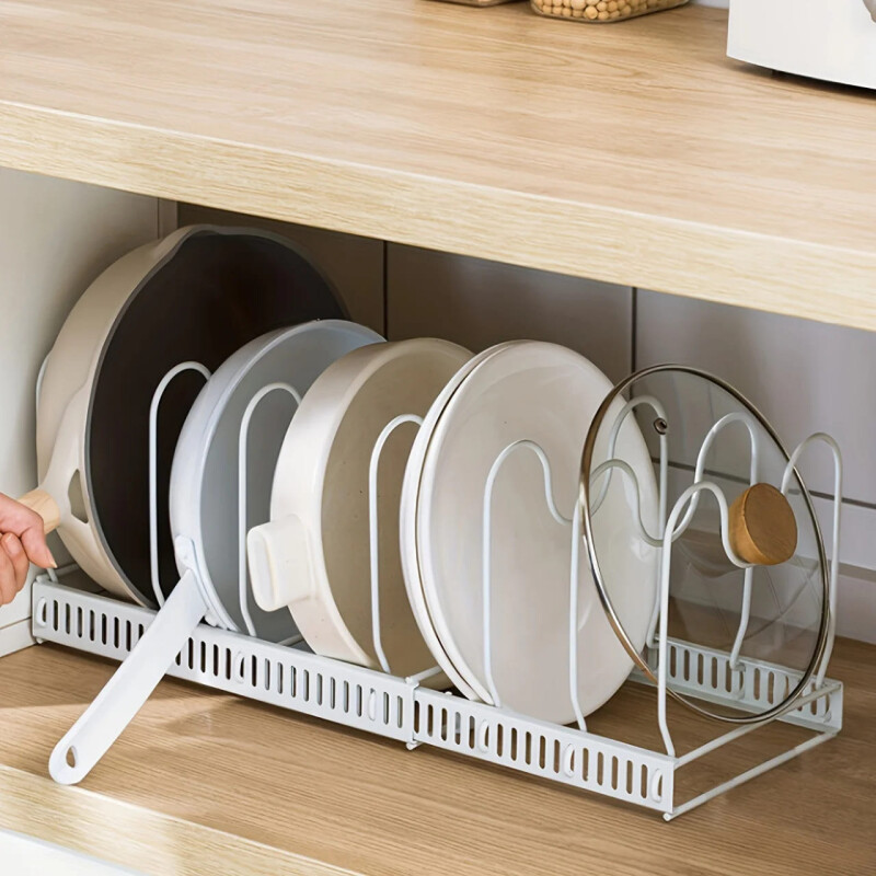 Organizador extensible de cocina para ollas y tapas blanco