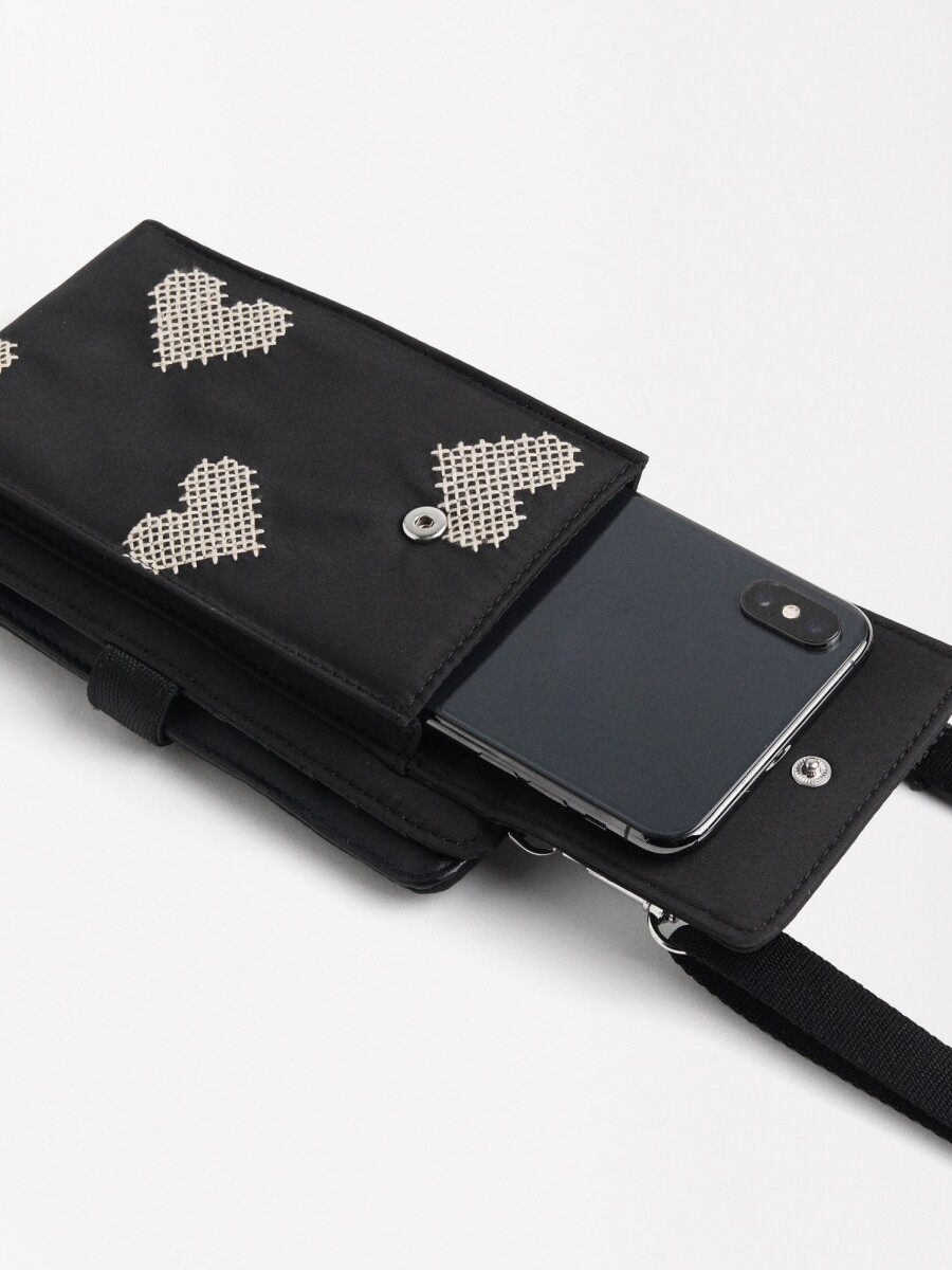 Bolsa Para Móvil De Nylon Con Corazones negro