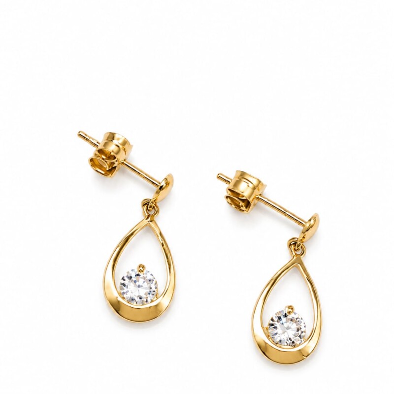 Caravanas pendientes gota con Zirconia en Oro 18kt Caravanas pendientes gota con Zirconia en Oro 18kt