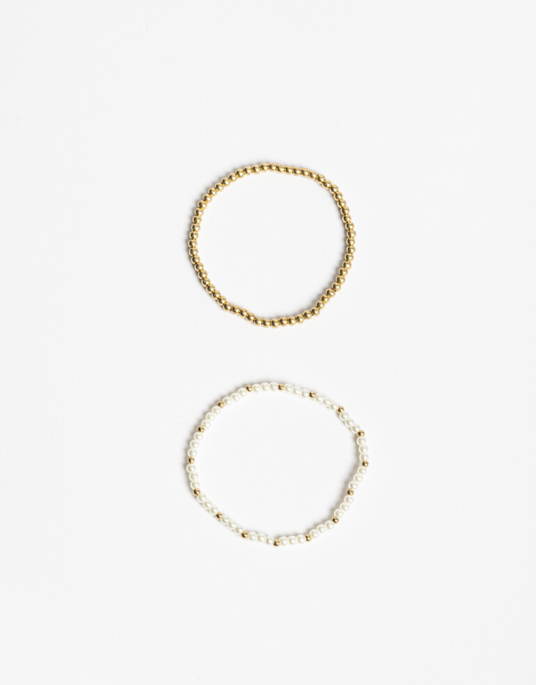Pulseras Elásticas Sets Perla Pulseras Elásticas 2 Unidades Perla Y Metal - Dorado
