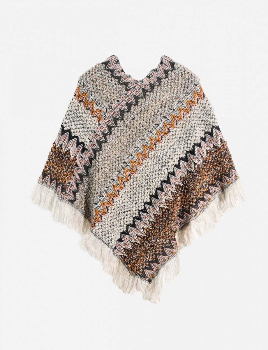 Poncho jacquard con flecos - GRIS 