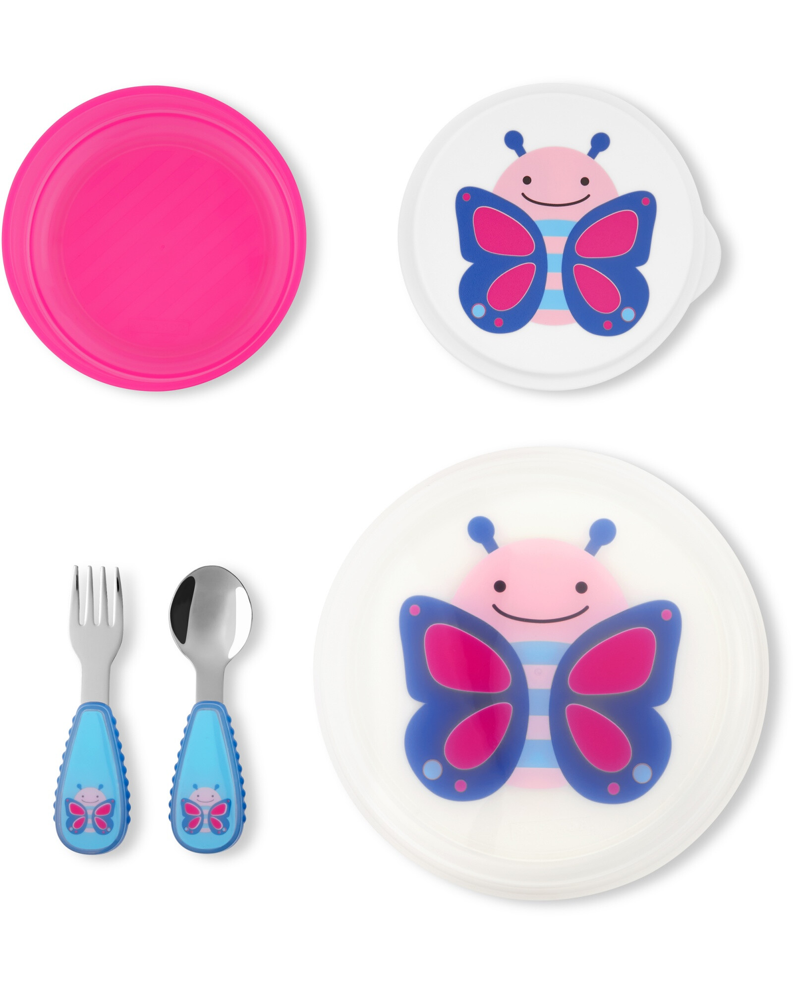 Set bowl y plato antideslizantes con cubiertos diseño mariposa Sin color