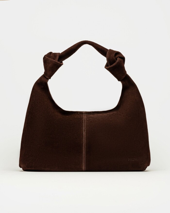 Cartera al hombro Juana en Cuero Gamuza Chocolate