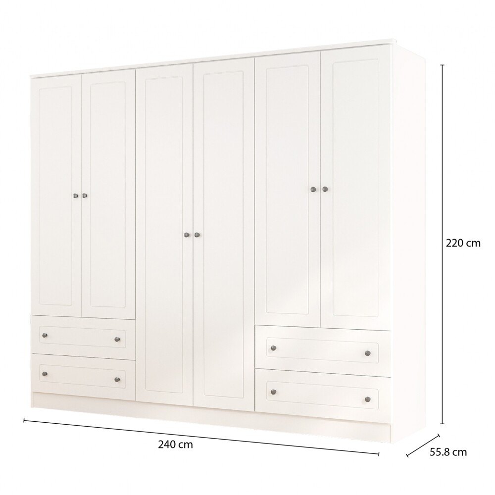 Ropero Americano PLUS 6 puertas 4 cajones - 100% MDF Blanco