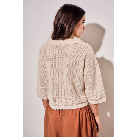 Cardigan Texturado Crochet Flores Beige Melange
