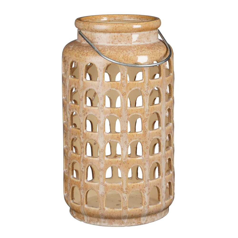CANDELABRO CERAMICA NATURAL-BEIGE REDONDO