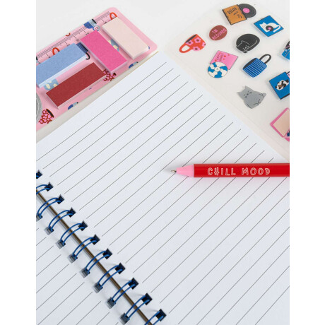 Set De Librería Con Cuaderno A5 Anillado Y Estuche De Pvc Con Notas Adhesivas, Stickers, Lapicera Blanco