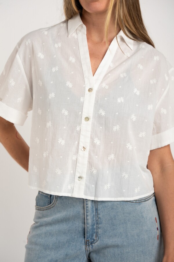 Blusa Broderie Manga Corta Crudo