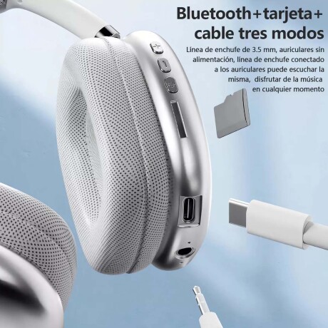 Auricular P9 PRO MAX Vincha Inalámbrica Recargable Bluetooth Plateado