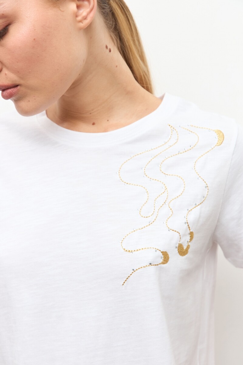 Remera bordado con brillos blanco