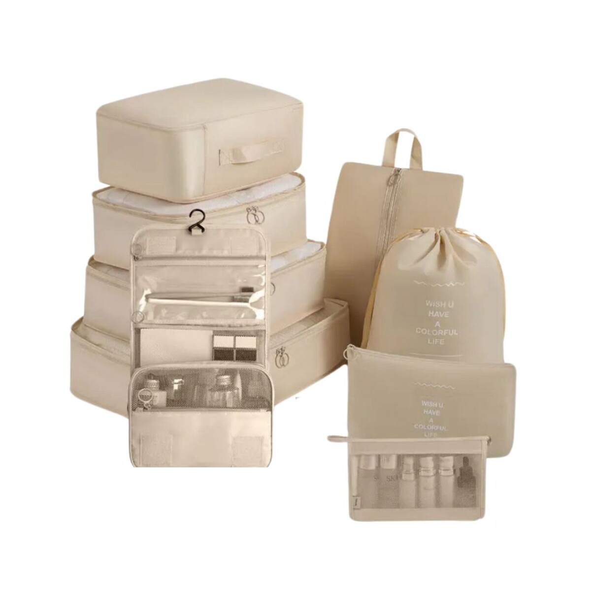 Set Organizador Valija Viaje Almacenamiento Equipaje X9 Unid - Crema 