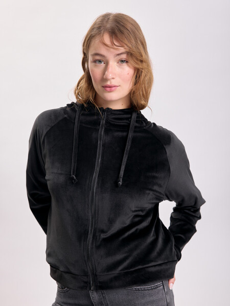 Campera de plush manga ranglan Negro