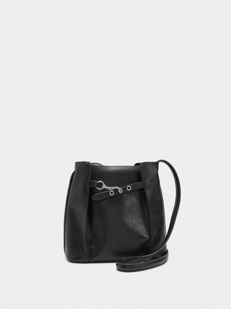 Bolso Bombonera Con Pliegues Laterales negro