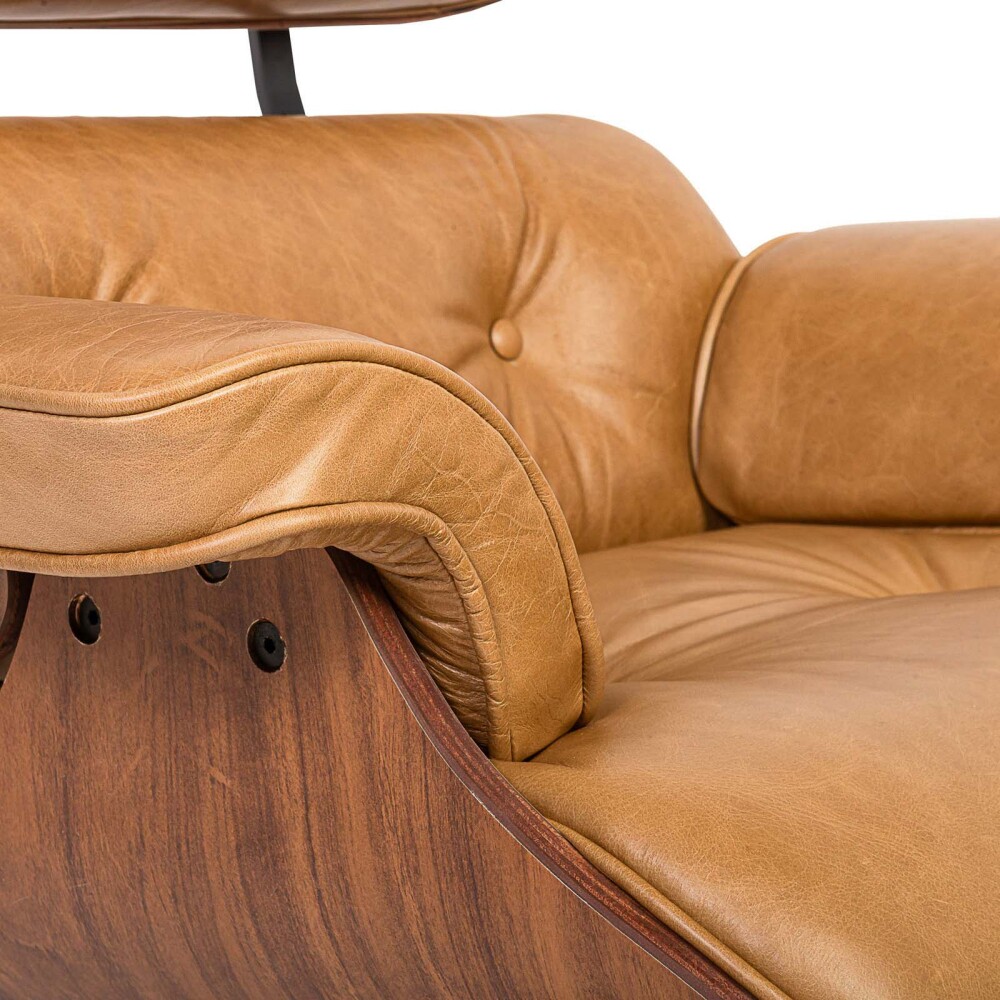 BUTACA C/PUFF 1 CUERPO CUERO-100-NATURAL MARRON EAMES CAMEL