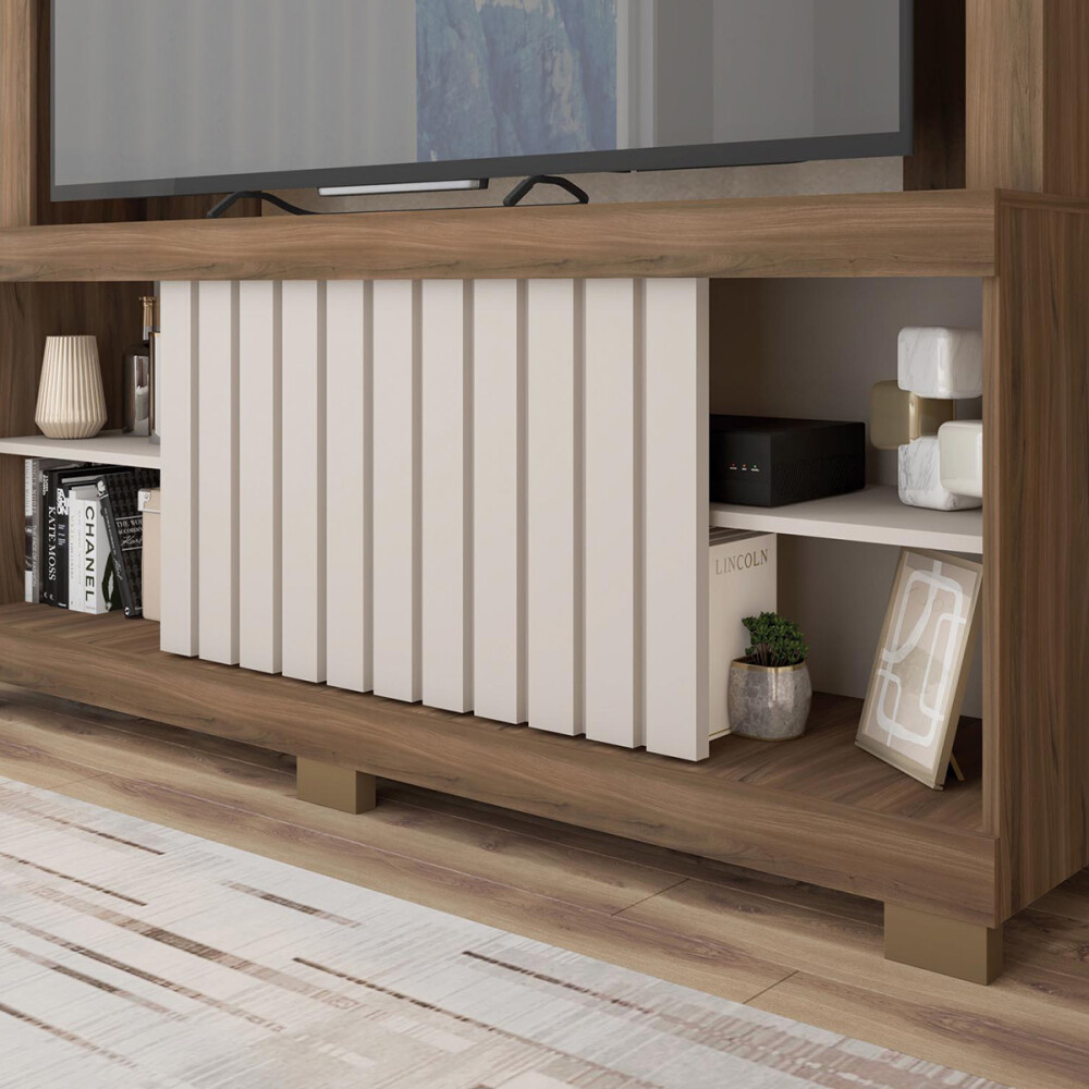 RACK "HOME THEATER CINNE" 1.6 - NOGUEIRA SAN REMO/OFF PERFECT Rack "home Theater Cinne" 1.6 - Nogueira San Remo/off Perfect