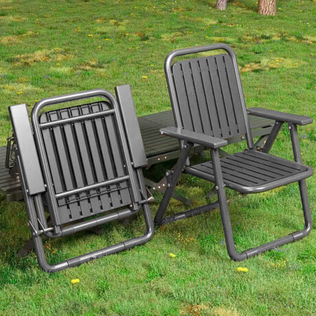 Set X4 Silla Plegable Metal Jardín Patio Exterior Negro