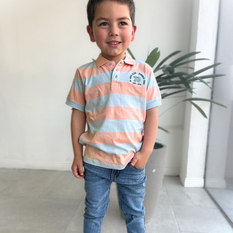 Remera Polo N+ Salmon/celeste