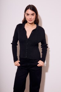 Cardigan Cuello Polo Negro
