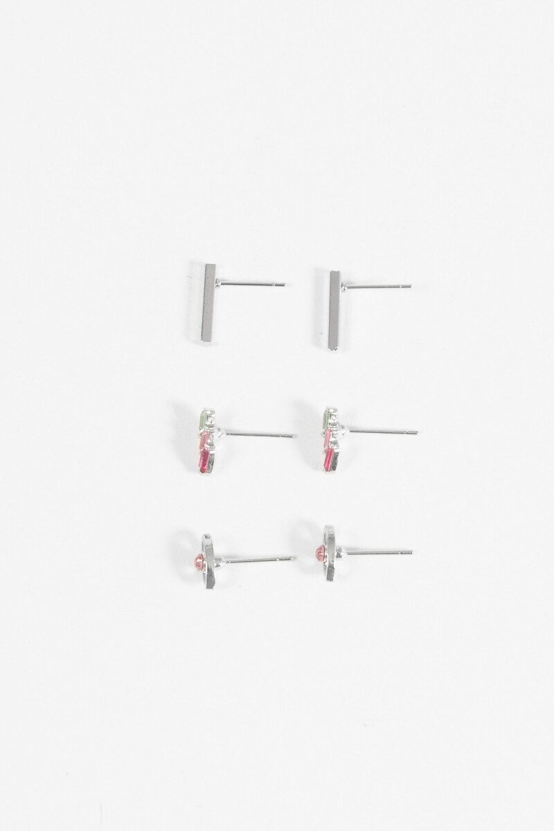 Set caravanas pins strass plateado