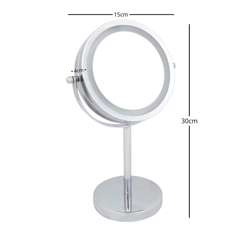 Espejo maquillaje de pie aumento doble cara luz led PLATA