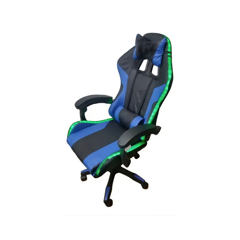 Silla gamer con luces RGB ergonomica reclinable con posapie azul y negro Silla gamer con luces RGB ergonomica reclinable con posapie azul y negro